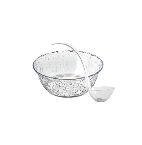 S.G Premium Quality Plastic Punch Bowl with Ladle - 2 Gallon Plastic Punch Bowl with Ladle - Embroidered Design 8 Quart Serving Bowl with 5 oz Plastic Serving Ladle/Spoon.