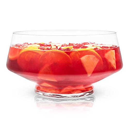 Viski Footed Glass Punch Bowl, Heavy Base Large Punch Bowl with Angled Design, Party Serveware for Cocktails & Functional Centerpiece, Clear, 2.5gal