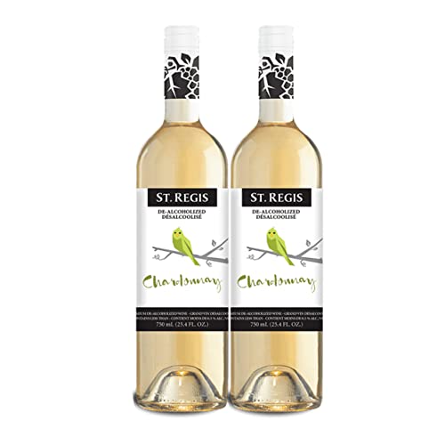 ST. REGIS De-Alcoholized Chardonnay Wine Bottle 25.4 Fl Oz (2 Pack) - Low Calorie and Sugar Golden Yellow Non-Alcoholic Wine - Floral and Fruity Rich Flavor Wine from North of Spain Vineyards