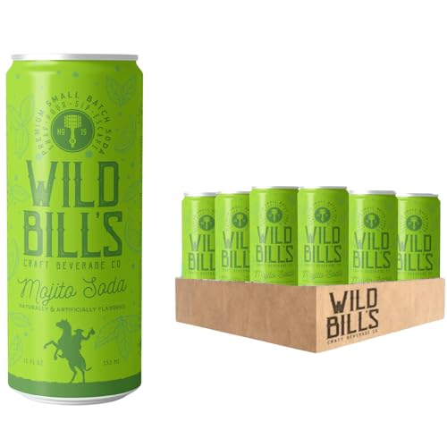 Wild Bill's Mojito Mocktail, Alcohol Free Drinks or Drink Mixer, Craft Mocktails Made with Pure Cane Sugar, Caffeine Free, NO High Fructose Corn Syrup, Gluten Free, Vegan, Low Sodium, 12 Oz 12 Pack