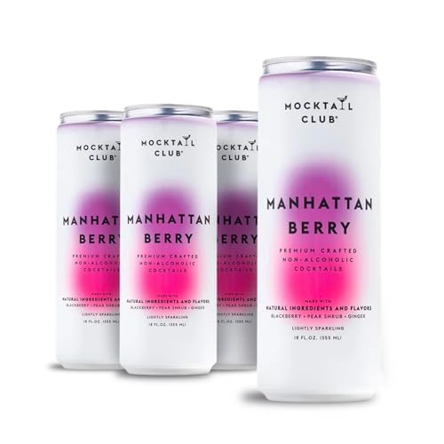 Mocktail Club Manhattan Berry Non-Alcoholic Sparkling Craft Cocktail - 4x12 Oz Cans | 80 Calories, Non-GMO, No Artificial Ingredients, Gluten Free | Natural Blackberry, Pear Shrub and Ginger