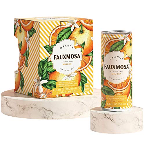 FAUXMOSA Alcohol-Free Mimosas | Best Premium Non-Alcoholic Cocktail, Made with California Grapes, Perfect Champagne Alternative, Non-GMO and Gluten-Free, 8.45 FL OZ Cans (4-Pack) Orange with Turmeric