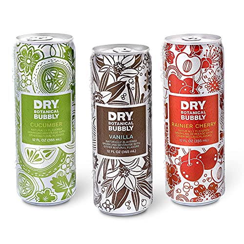 DRY Sparkling Non-Alcoholic Botanical Bubbly, 4 Clean Ingredients, Delicious Way to Be Sober & Social, Zero Proof Mocktail Mixer, Multi-Use Beverage, Pack of 12