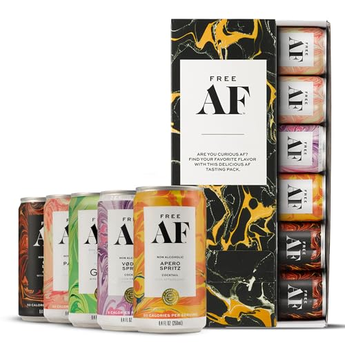 FREE AF Non-Alcoholic Tasting Pack | Ready to Drink, Random Assortment of Classic Mocktails | Low Calories & Sugar | 8.4fl oz Cans (6 pack)
