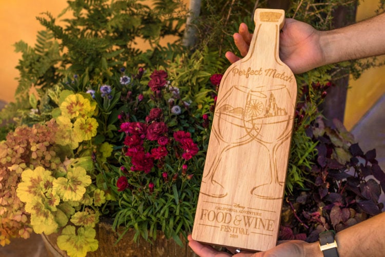 Disney Food & Wine Festival - Wooden wine bottle shaped cutting board engraved with disney