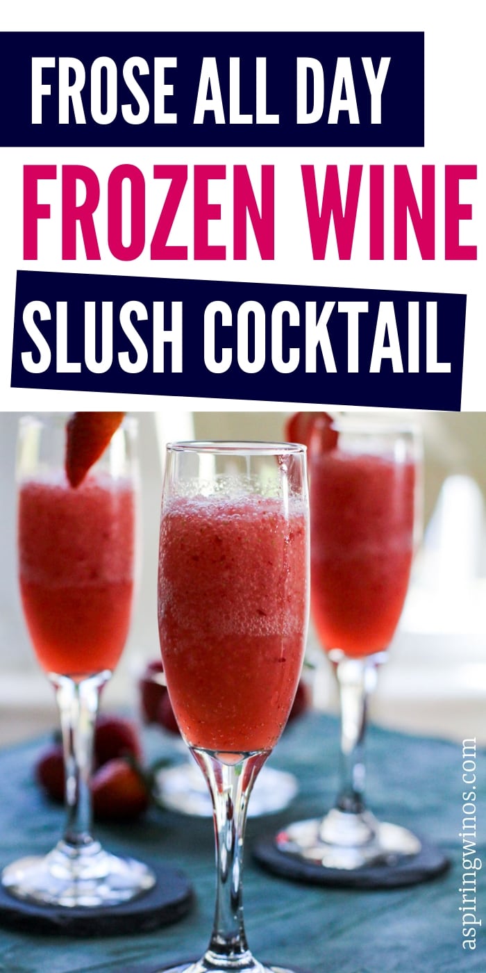 Make one of these easy frozen wine slush cocktails this summer and entertain around the BBQ or on the patio in style. Everyone will be saying frose all day as you enjoy the summertime with a delicious patio pounder made of rose wine. #cocktails #blender #froze #rose #wine