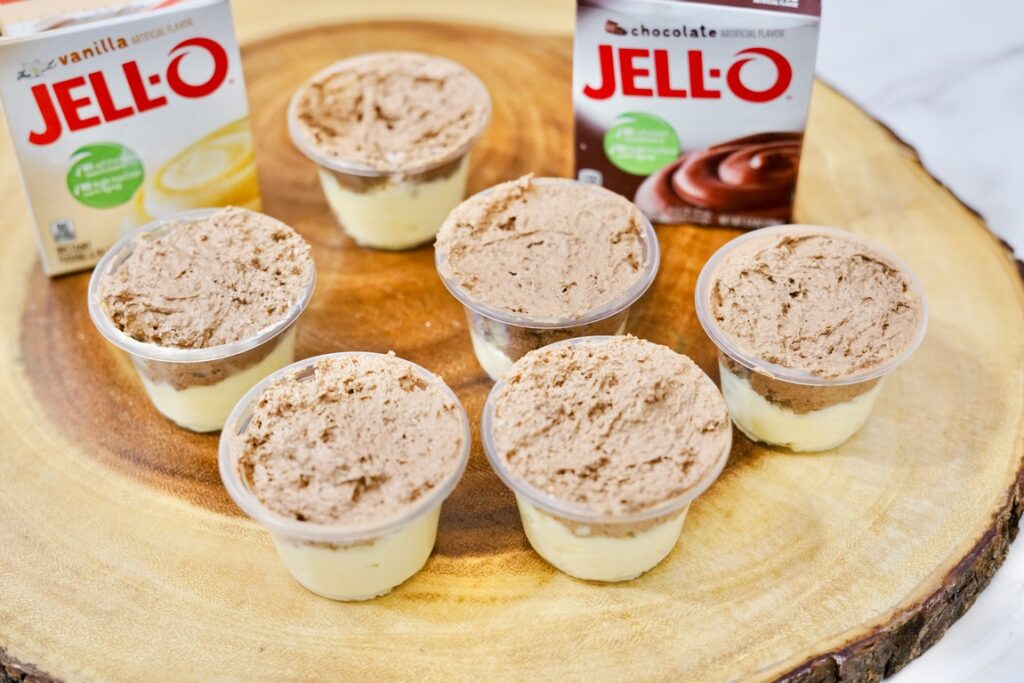 Above view of pudding shots without garnish. 