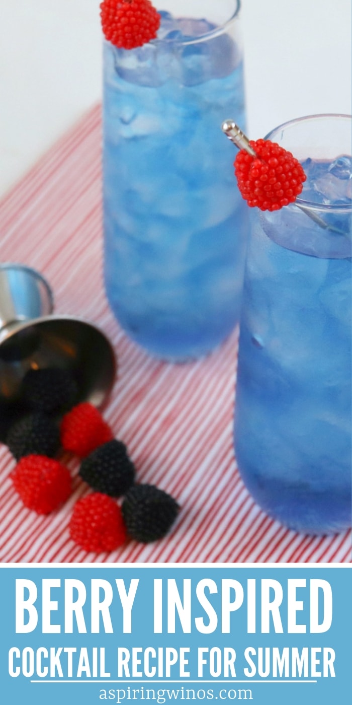 The best Very Berry Cocktail Recipe, here to add some fresh summer berry ideas to your table... and your glass! This is also a gorgeous blue cocktail, perfect for making a signature cocktail for a wedding, or as an adult beverage for a gender reveal party. #berries #mixeddrinks #cocktails #weddingideas #genderreveal