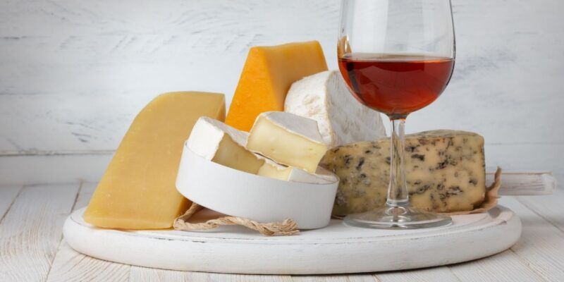 cheese with red wine for a wine tasting