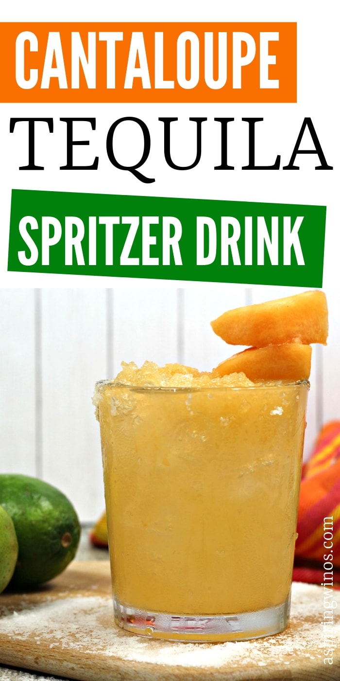 Mix up one (or a whole jug) of these cantaloupe tequila spritzers for a refreshing summer drink for the patio. You'll be a hit at your next grill out or #bbq when you serve this easy cocktail. #mixeddrinks #tequila #grilling #alcohol #cocktails