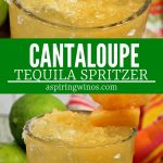 Mix up one (or a whole jug) of these cantaloupe tequila spritzers for a refreshing summer drink for the patio. You'll be a hit at your next grill out or #bbq when you serve this easy cocktail. #mixeddrinks #tequila #grilling #alcohol #cocktails