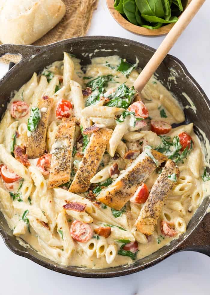 Chicken Bacon Spinach Pasta - a dish for chardonnay