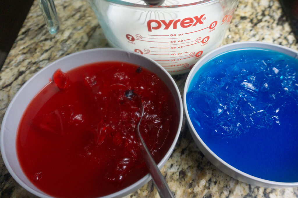 Ingredients to make July 4th Stained Glass Jello Shots