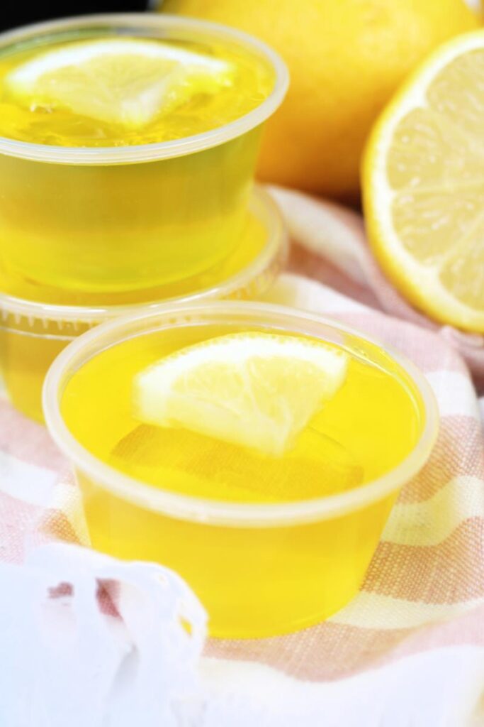 close up of lovely lemon drop jello shot 