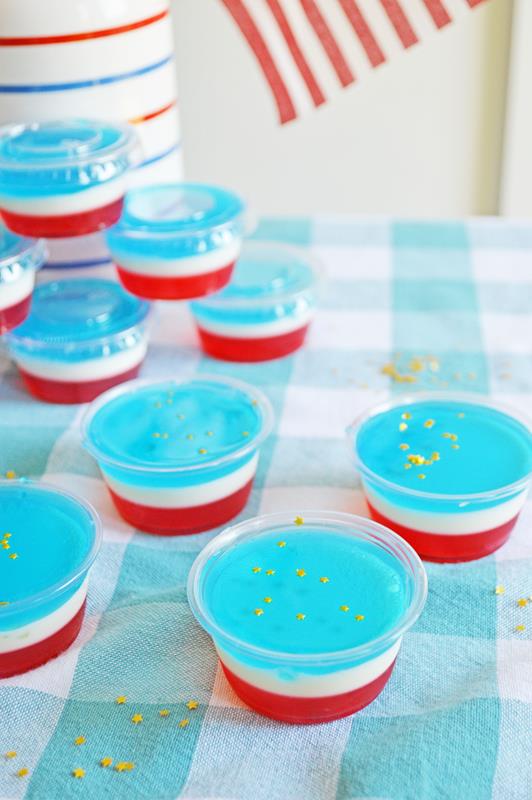 jello shots with fourth of july colors arranged on a table