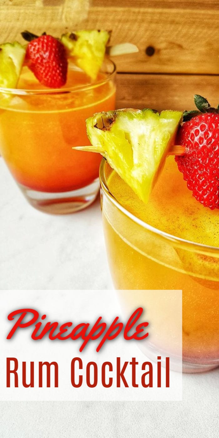 Delicious Pineapple Rum Cocktail that's easy and refreshing to make any time of year. Drinks for by the pool, or to feel fancy in the middle of the winter!