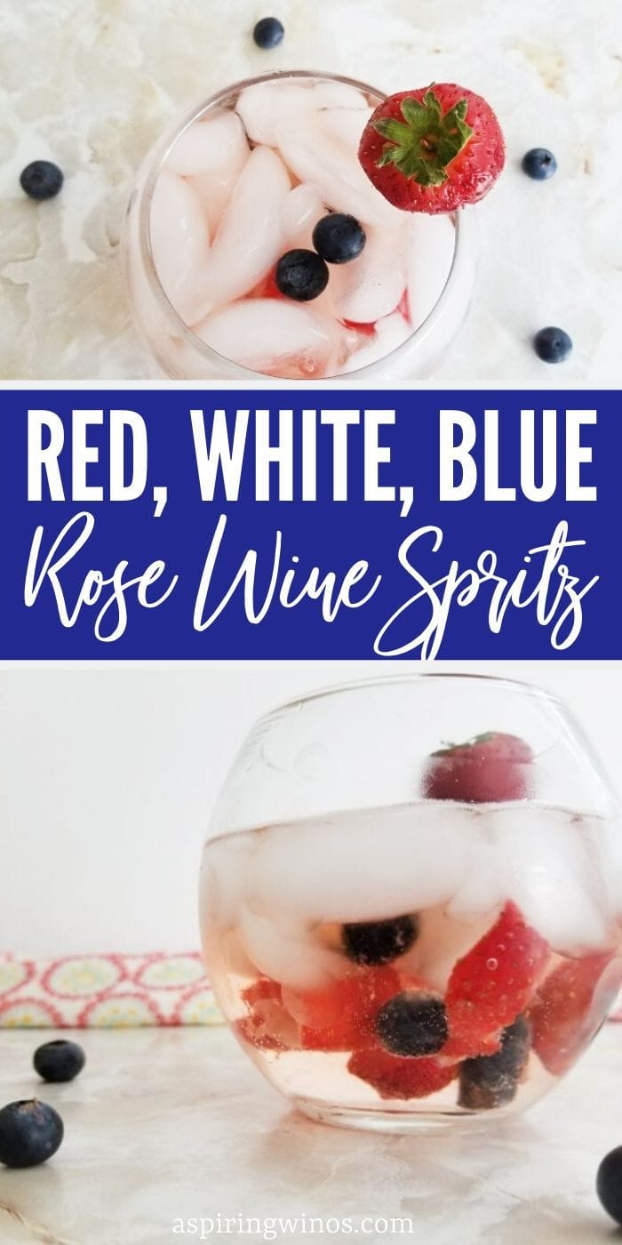 Red White & Blue Rose Wine Spritz | Best 4th of July Cocktail | 4th of July Cocktail | Red white and Blue Wine Spritz | Independence Day Cocktail | 4th of July Drinks | #usa #4thofjuly #redwhiteblue #cocktail #wine