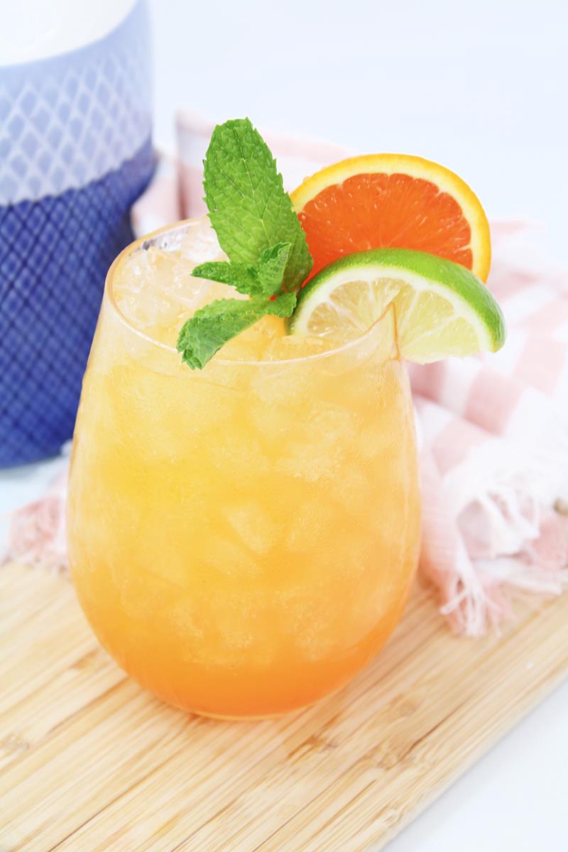 close up of sunny savannah cocktail recipe. 