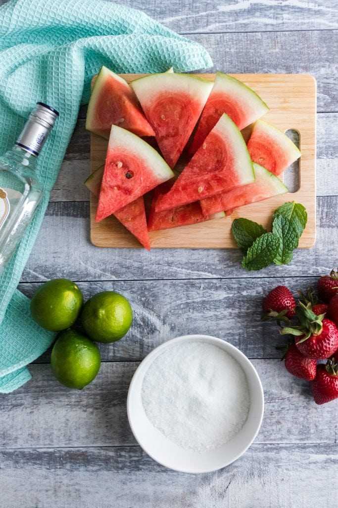 cut watermelon and strawberries