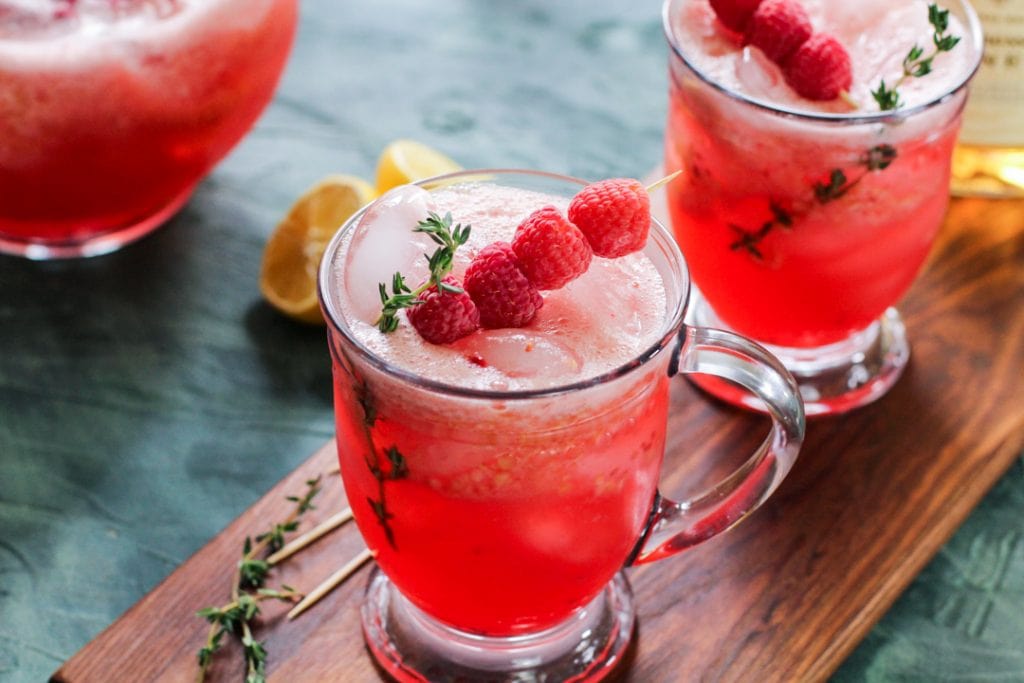 cocktails with lemon, raspberry and peach