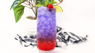 the circle purple fade cocktail recipe, tall glass with purple and red drink