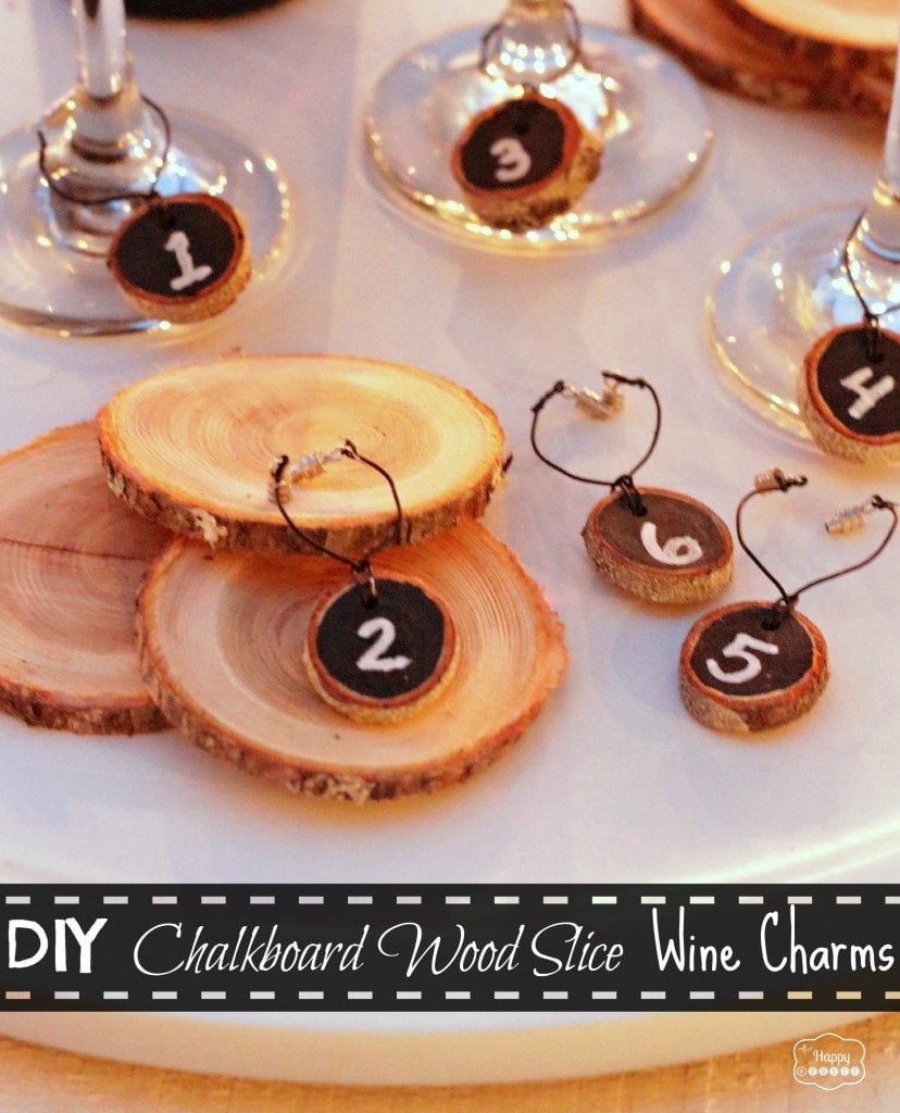 DIY Chalkboard Wood Slice Wine Charms