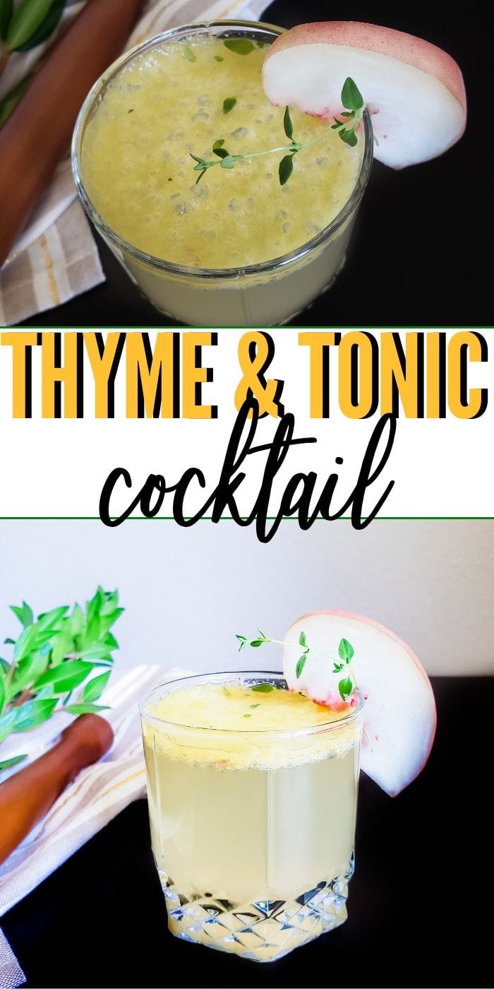 Enjoy this easy cocktail year round, with fresh thyme from your garden, or as a nice fall touch. Thyme pairs perfectly with Thanksgiving and Christmas! Easy & Delicious Thyme & Tonic Cocktail | Tonic Cocktails| Thyme Cocktail| Gin Thyme Cocktail| #cocktails #thymeandtonic #healthycocktails