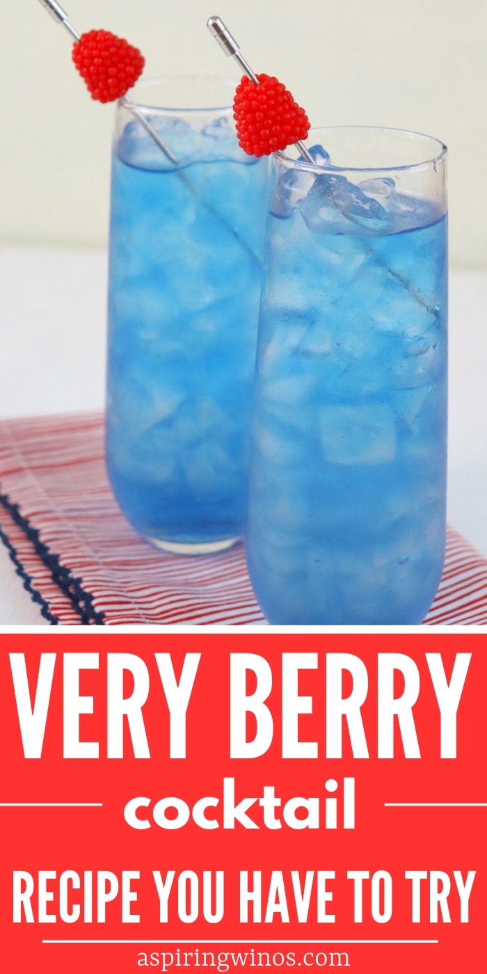 The best Very Berry Cocktail Recipe, here to add some fresh summer berry ideas to your table... and your glass! This is also a gorgeous blue cocktail, perfect for making a signature cocktail for a wedding, or as an adult beverage for a gender reveal party. #berries #mixeddrinks #cocktails #weddingideas #genderreveal