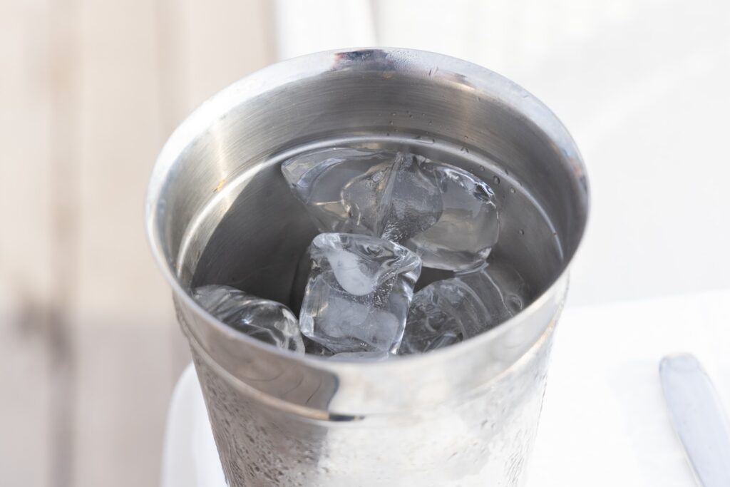 stainless steel bucket with ice