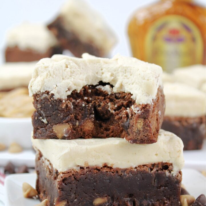 Whiskey Brownies with Peanut Butter Frosting