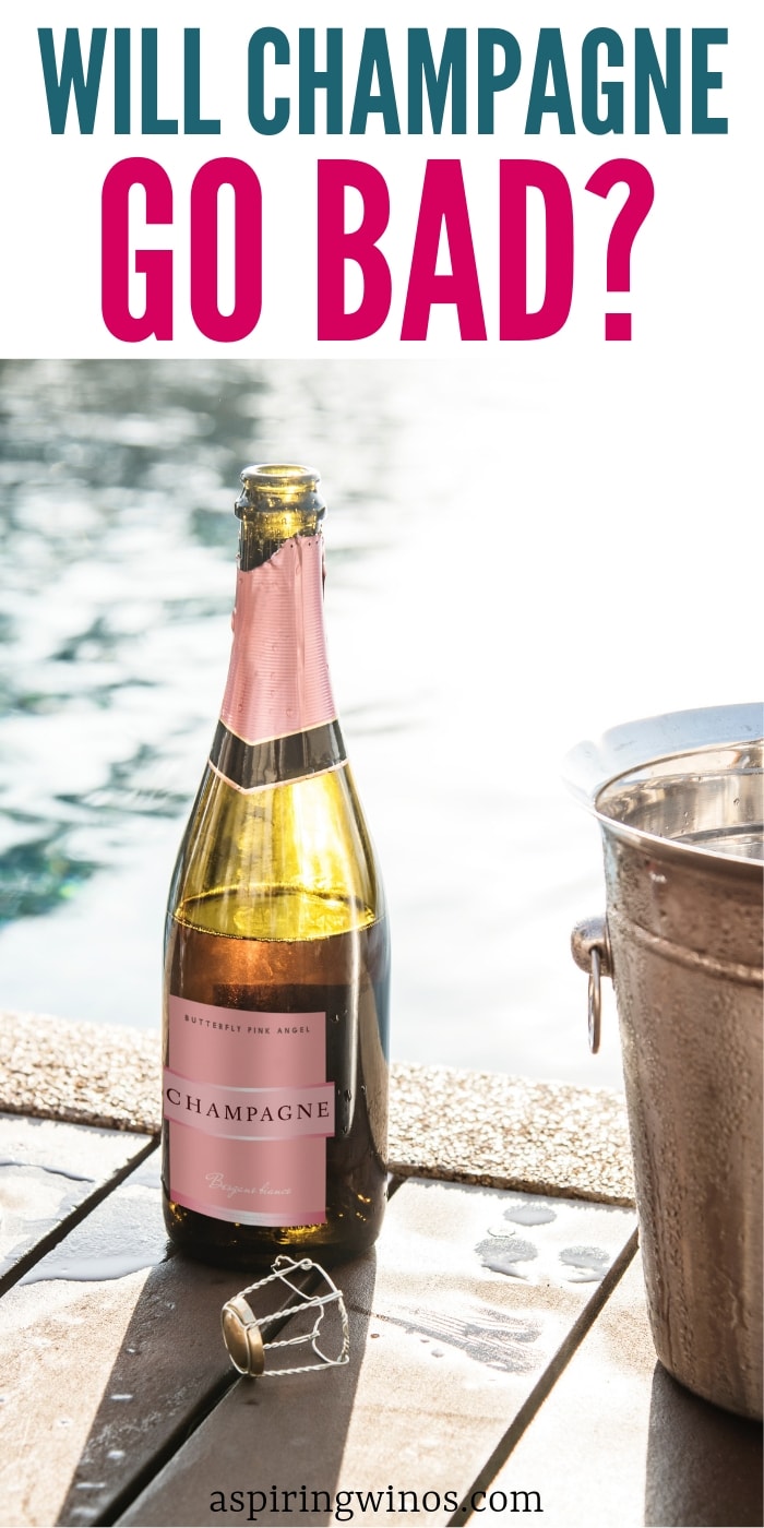 Does champagne go bad? We dive into the details so you can tell if you might be wasting precious bubbly by holding onto it for a special occasion! Find out how long you can keep champagne when it's unopened, so you can be poppin corks when you want. #champagne #bubbles #wineeducation
