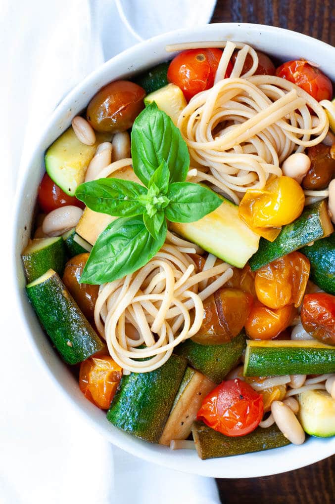 Tomato Based Dishes To Pair With Chianti - Balsamic Cherry Tomato Pasta with Zucchini and Cannellini Beans