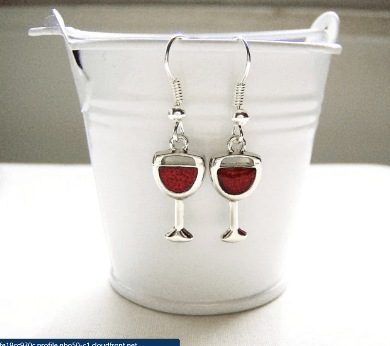 Red wine glass  shaped dangling earrings 