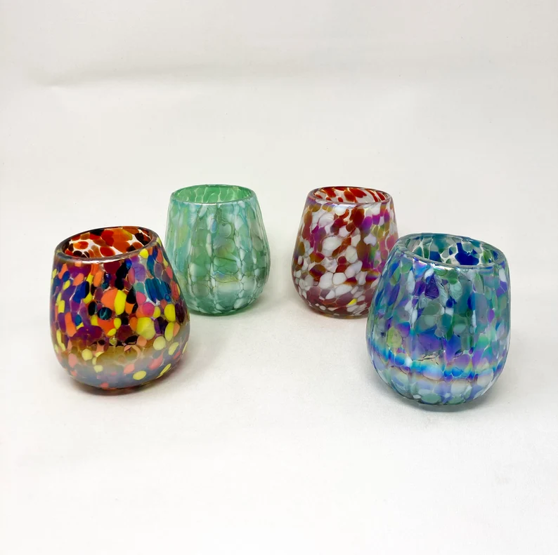 hand blown stemless wine glasses 