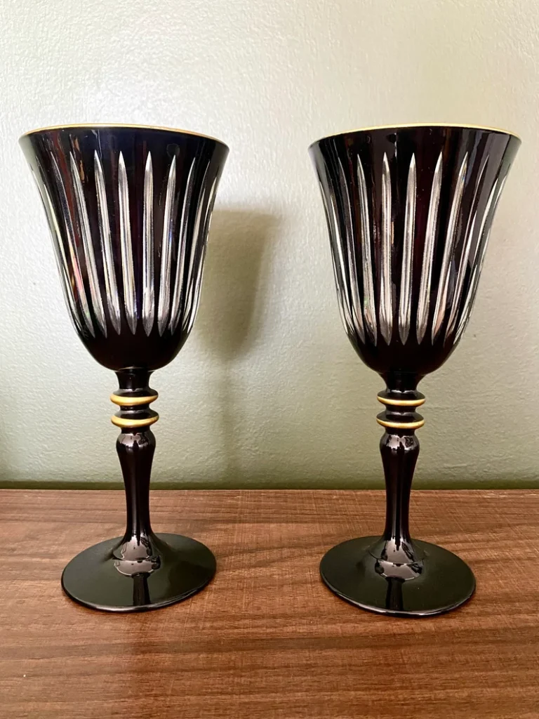 Vintage black crystal retro wine glasses 