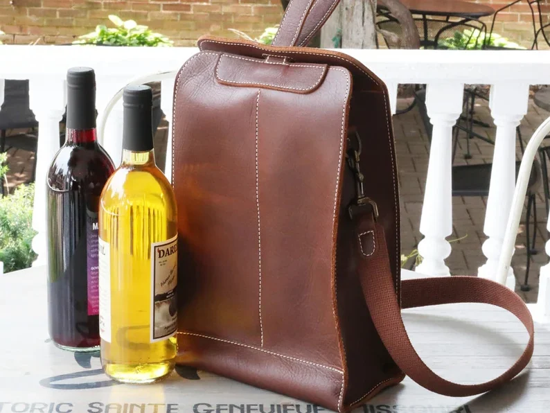 Personalized Leather Wine Tote