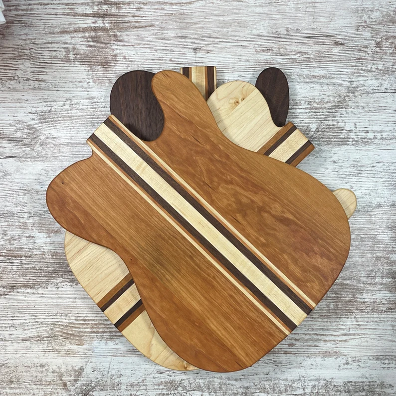 Rocking guitar cutting board The perfect gift for any musician , Awesome Tiger maple
