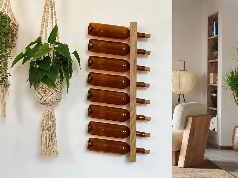 Wooden wall wine rack