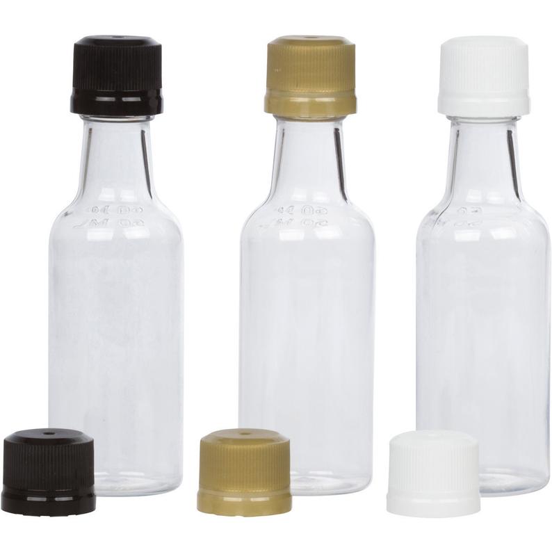 nicebottles Clear Glass Beverage/Sauce Bottles, 12 Oz, White Caps - Case of  12