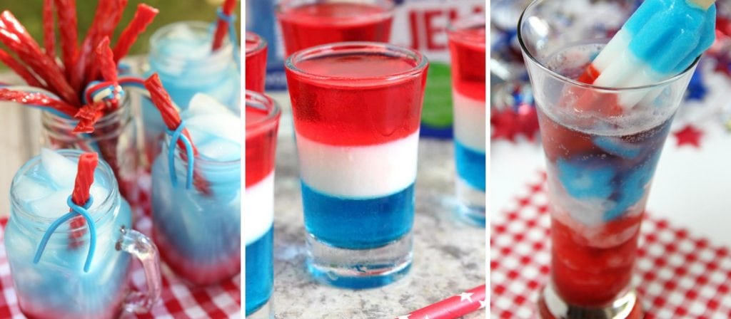 Patriotic Red, White & Blue Drinks - Cocktails and virgin non-alcoholic versions available, including layered jello shots for kids! Plan your Memorial Day or Fourth of July party to include one of these show stopping drinks for your guests. The recipes range from easy to more assembly required, but will let you celebrate Independence Day in style! #cocktails #mocktails #independenceday #memorialday