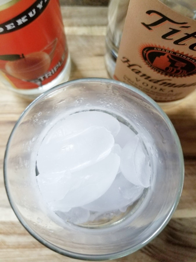 top view of a glass showing ice 