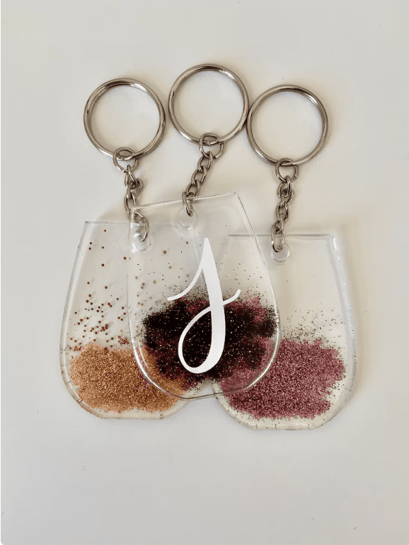 Personalized Initial keychain wine glass 