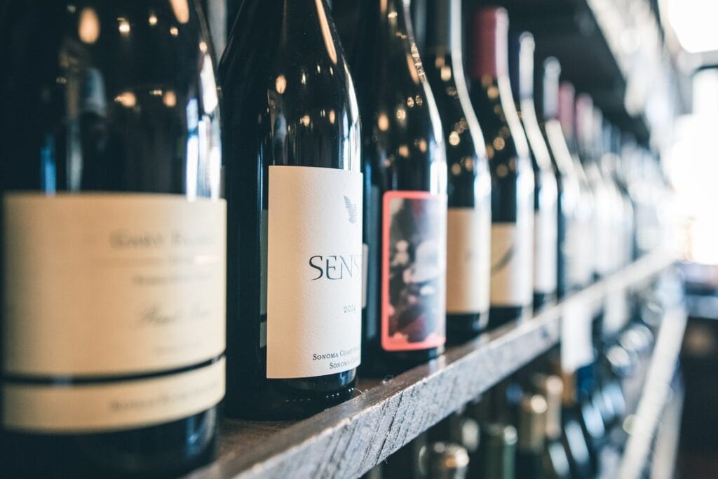 Bottles of wine on a shelf