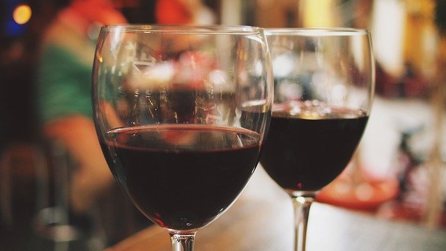 Two glasses of red wine in a Tucson Ventana winery tasting room 